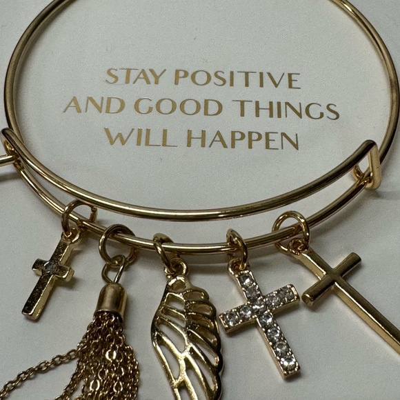 “STAY POSITIVE AND GOOD THINGS WILL HAPPEN” CHARM BANGLE BRACELET - Picture 7 of 10